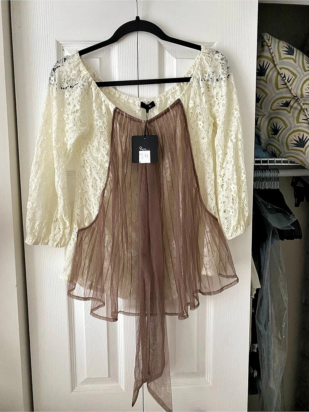 Ryujin Floral Mini Dress in Cream & Brown Size Large NWT